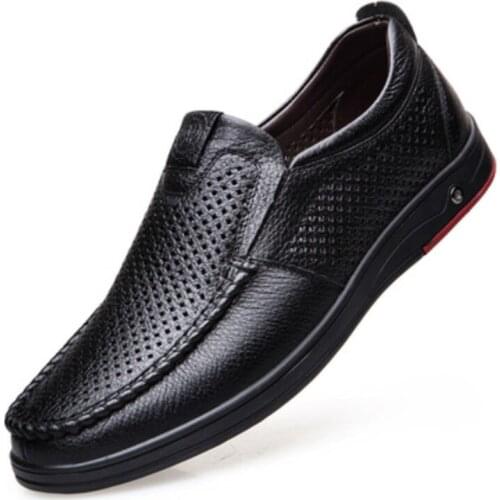 2021 Newly Mens Summer Loafers Shoes Genuine Leather Soft Man Casual Slip-on Cutout Shoes Cowhide Summer Loafers