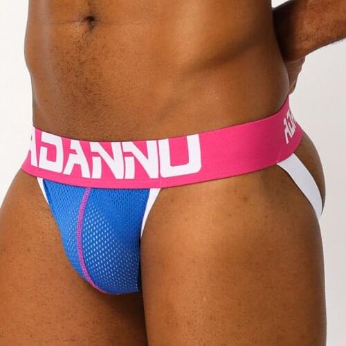 2020 ADANNU Brand 3colors Men Mesh Low Waist Sexy Men Underwear Briefs Gay Penis Pouch Wonderjock Bikini Jockstrap thong tanga