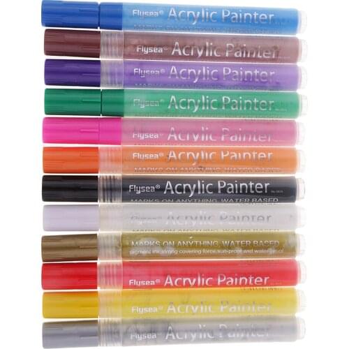 12 Pieces Acrylic Paint Markers Pens Set for Paper, Rock Painting, Mug Design