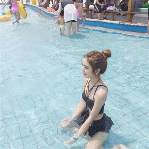 2021 New Bikini Women Solid Swimwear Mesh Swimsuit Push Up Biquini Bikinis Korean Style Bathing Suit Swimming Skirt