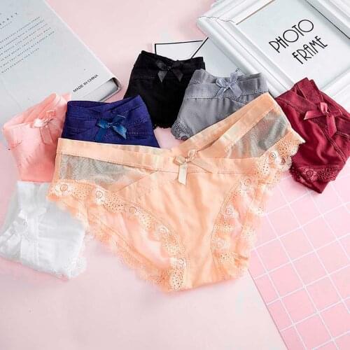 2021 New Womens Underwear Sexy Lace Panties Womens Lingerie Woman Soft Transparent Briefs Accessories Solid Leisure Underpants