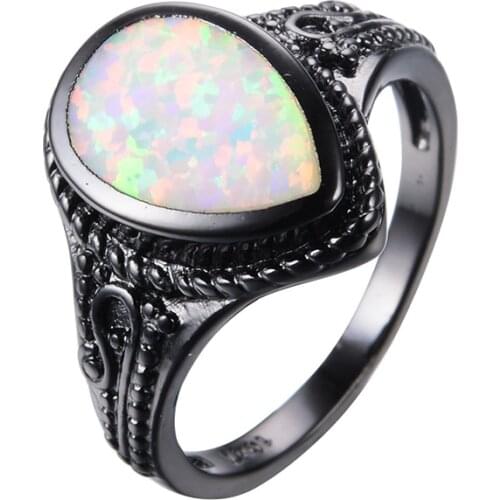 New Fashion Black Gold Color Water Drop Australia Blue Fire Opal Rings Wedding Engagement Rings For Women Promise Rings Jewelry