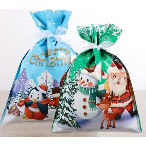 New Merry Christmas Gift Bag Cute Santa Claus Drawstring Candy Biscuit Bags Home New Year Xmas Birthday Party Food Cookies Pouch
