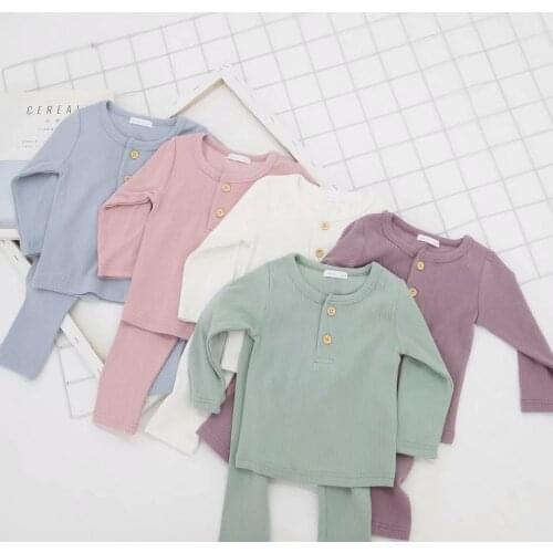 Baby Clothes Pajamas Sets Boys Girls Ribbed Pajamas Set Children Cotton Sleepwear Baby Bodysuit Home Suit 2PCS Clothes 1-11Y