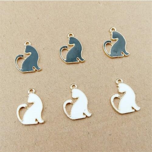 Wholesale 100pcs 16*12MM Kawaii Animal Cat Charms Gold Tone Plated Enamel Alloy Drip Oil DIY Jewelry Findings Fashion Pendants
