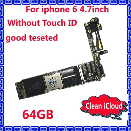 Original unlocked motherboard for iphone 6,IOS system logic board without touch ID,64GB mainboard with full chips for iphone 6