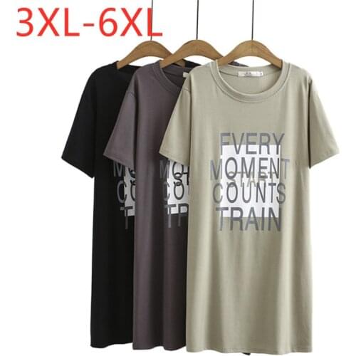 New 2021 Ladies Summer Plus Size T-shirt Dress For Women Large Short Sleeve Loose Cotton Green Print Mini Dress 3XL 4XL 5XL 6XL
