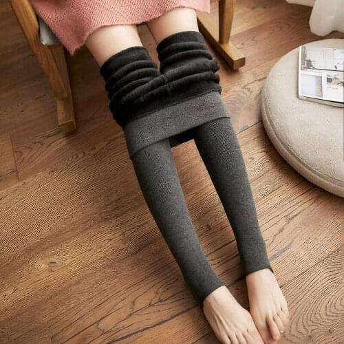 Plush and Thick Cotton Vertical Stripe Bottoming Pants Women Wear Thread Vertical High Waist Warm Pants One Piece Pants