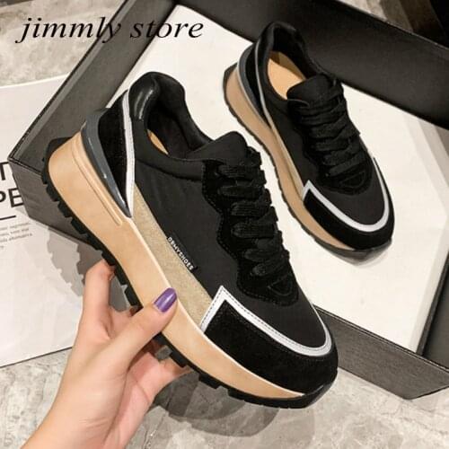 Suede Leather Chunky Platform Sneakers Women Reflective White Sneakers Breathable Net Shoes Tenis Basket Femme Harajuku Shoes