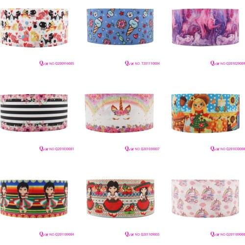 Q&N Ribbon 22mm~75mm Unicorn Kitty Ice Cream Minority Girl Printed Grosgrain Ribbon Accessories DIY Material Free Shipping