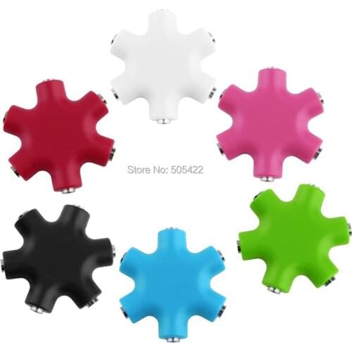 30pcs/lot Headphone Earphone Audio Splitter 6 Way Port Multi Hub Colourful 3.5mm Adapter