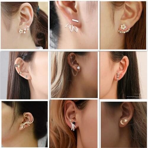 Richkeda Store New Korean Rhinestone Earrings Jewelry Crown Geometric Round Stud Earrings For Women Simple Bar Flower Earing Ear