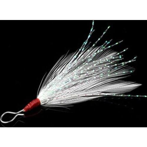 High 10Pcs/lot Fishing Hook White Crystal Feather Glow Fish Ring Eye Japan Fishhook for Soft Bait Lure Spoon Jig
