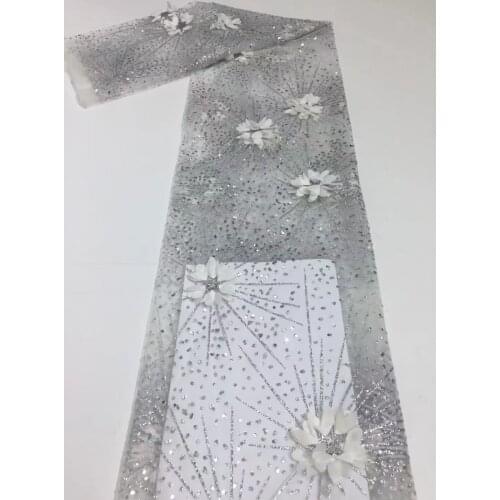 Silver African Lace 2021 French Nigerian Lace Fabric Bridal High Quality Sequins Net Tulle Lace for Women Dress VXZ4975