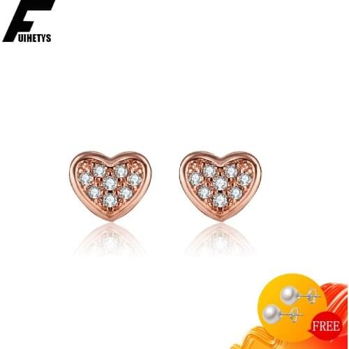 Fashion 925 Silver Jewelry Earrings Heart Shape Zircon Gemstones Stud Earring for Women Wedding Engagement Party Gift Wholesale