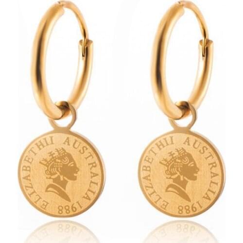 Round Coin Drop Earrings For Women Stainless Steel Earring Geometric Square-shape Earings Plated Gold Trendy Earing Jewellery