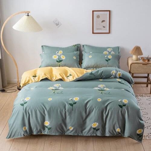 Cute Daisy Green Yellow Elegant Luxury Comforter Bedding Set Modern Fashion King Queen Twin Size Bed Linen Duvet Cover Set Gift