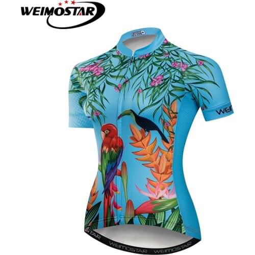 Blue Flower and Bird Weimostar 2018 Pro Team Cycling Jersey downhill jersey Ropua ciclismo MTB Bicycle Short Sleeve Tops