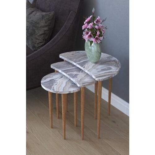 Modern RemaksMOON 3 PCS ZİGON AND SERVICE STAND-WHITE MARBLE coffe table table bassee