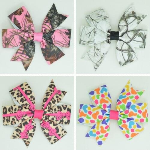 SUPWRF 3.1'' Camouflage Leopard print cute Girls Hair Bow With Clip Boutique Printed Ribbon headwear diy wholesale 20 PCS T0929