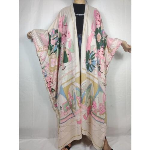 Thailand Bohemian Beach Swimwear Long Cardigan Dresses For Women Casual Kuwait Muslim Silk Kaftan Kimonos For Lady