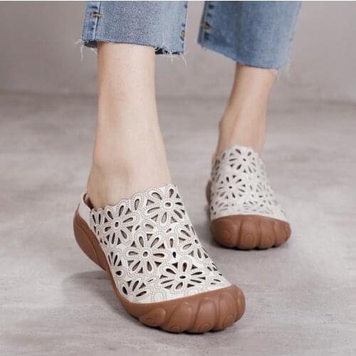Careaymade-Hollow out soft soled shoes womens return to the ancients new pure leather Baotou leisure round head outdoor slipper