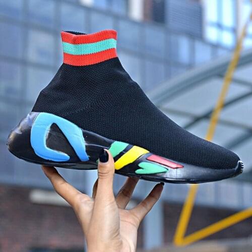 2021 Fashion Flat Shoes Women Black Casual Shoes Knitting Flat Soft Walking Shoes Schoenen Vrouw High Top Sneakers Loafers Women