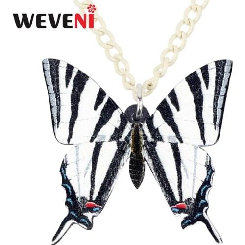 WEVENI Acrylic Black and White Butterfly Insect Necklace Pendant Long Chain Trendy Summer Jewelry For Women Girls Gift Charm New
