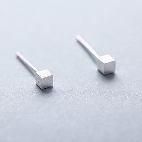 925 Sterling Silver Box Stud Earrings For Women Casual Style Girl Earings Personality
