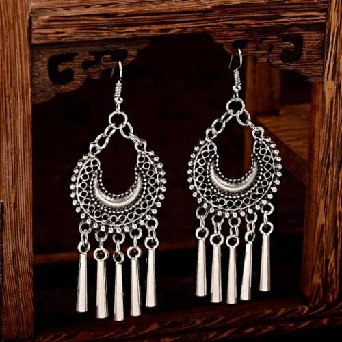2019 Vintage Jhumka Indian Earrings For Women Geometric Tassel Drop Earrings Retro Elegant Dangle Earrings Pendiente