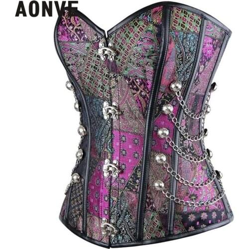 AONVE Gothic Style Sexy Corset Steampunk Corset for Slimming Princess Lingerie Women Purple Wedding Corset Top Plus Size 6XL