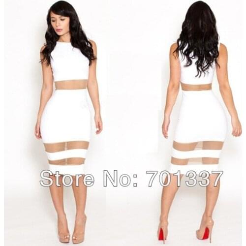 Pretty women White spendex lycra bandage bodycon dress Fashion clubbing wear B071