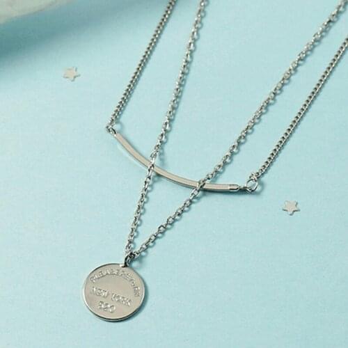 KOFSAC Double Chain Necklace For Women Silver Color Jewelry Trendy Letter Round Sign Necklace Lady 2021 Party Accessories Joyas