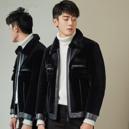 Winter Real Fur Sheep Shearing Mens Leather Jacket Short Overcoat Luxury Coat Men MG-1800006 KJ1322