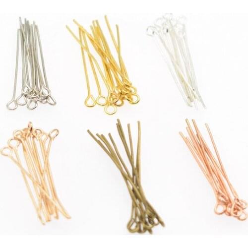 100/200Pcs Eye Head Pins16-50MM Eye Pins Findings DIY handmade Metal Needle 9 Shaped Making Jewelry Accessories Supplies