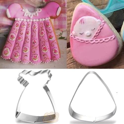 2pcs patisserie reposteria Baby Girl Dress Cookie Cutter Metal Mold Fondant Cake Decor Biscuit Pastry Cupcake Paste Mould Baking