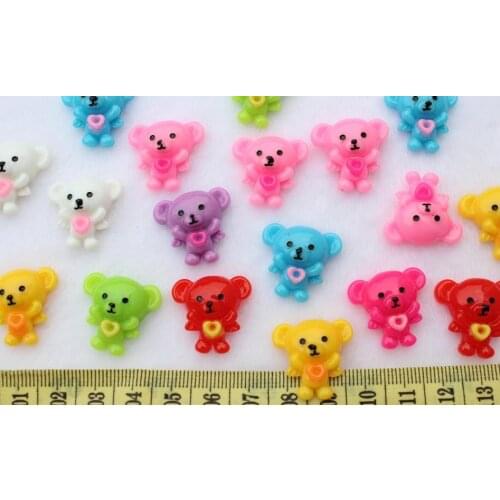 200pcs Resin kawaii hand paint Bear w/ heart ,wing ,Deco cabochons Flatbacks mixed colors 20mm