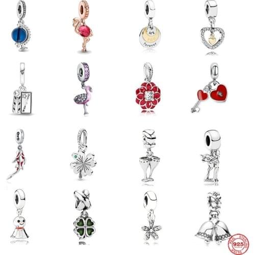 2021 New European Pink Murano Glass Flamingo Dangle Bead Fit Original Pandora Charms Silver 925 Bracelets Women DIY Jewelry