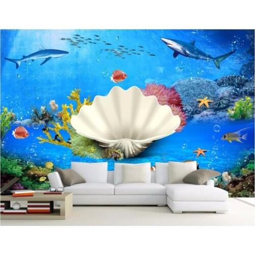 3d wallpaper Custom photo mural Sea bottom shell shark picture room decor painting 3d wall mural wallpaper for walls 3 d
