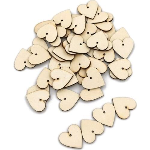 50pcs 30mm Natural Wood Heart Openwork Hollow Love Heart Ornaments DIY Arts Crafts Wedding Decoration Accessories Painting Deco