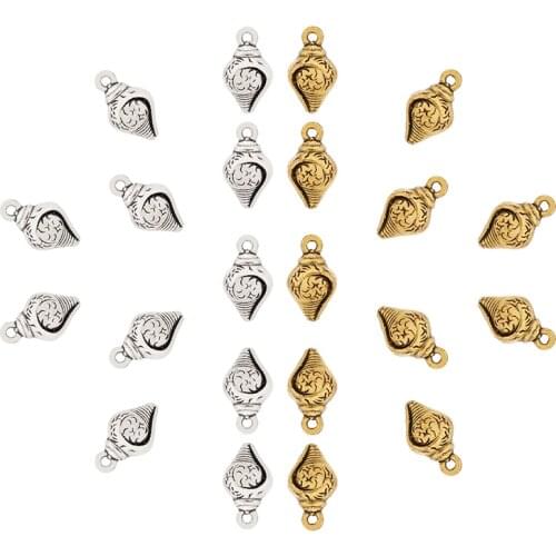 50 x Tibetan Silver/Gold Sea Snail Conch 3D Charms Pendants Beads for DIY Bracelet Necklace Jewelry Making Accessories 15x8mm