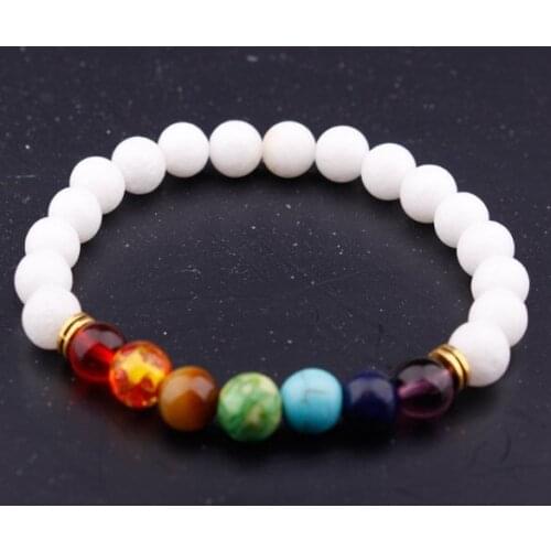 8mm Punk multicolor Agate Chakra Healing Reiki Buddha Yoga Bracelet elastic adjustable Volcanic Stone Bangles hrt3d
