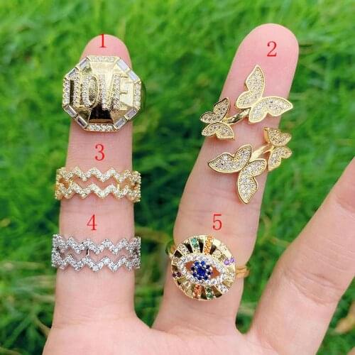 8Pcs Womens New Design Brass Copper Jewelry Gold Plating Butterfly Eye Ring Set Wedding Wave Ring