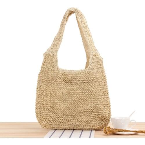 Aaby 2021 New Summer Ladies Shoulder Straw Beach Bags For Women High Capacity Tote Bag With Zipper Lining Handbag