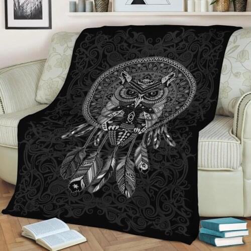 Aztec Owl Dream Catcher 3D Print Plush Blanket Throw On Sofa Home Decor Soft Warmth Washable Nap Blanket Dropshipping