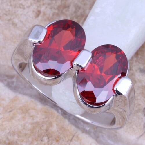 Marvelous Red Garnet Silver Plated Womens Ring Size 6 / 7 / 8 / 9 / 9.5 R0932