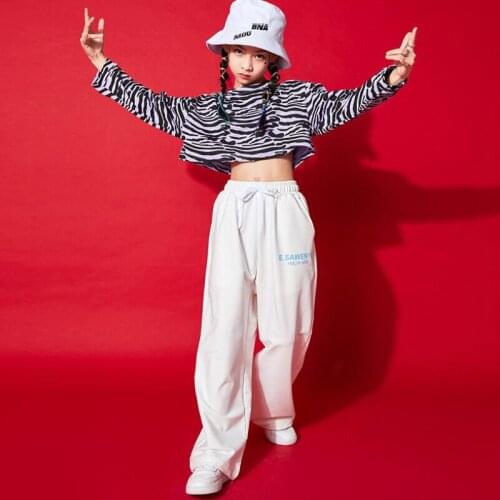 Kids Hip Hop Clothing Zebra Crop Tank Tops Sweatshirt Stage wear Jogger Pants For Girls Carnival Show Drum Dance Costume Clothes