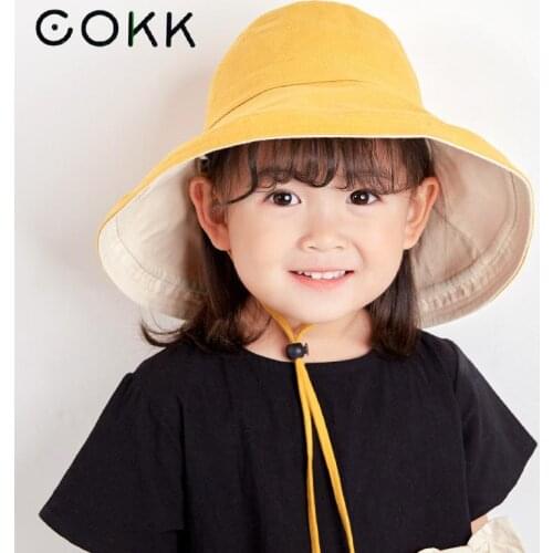 COKK Kids Bucket Hat Korean Adult Summer Foldable Double Sided Wide Brim Beach UV Protection Sunscreen Fisherman Hats Women Girl