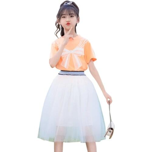 Clothes For Girls Tshirt + Skirt 2PCS Costume For Girls Mesh Girl Set Summer Childrens Clothes Girl 6 8 10 12 14