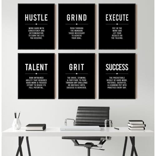 Grind Hustle Success Motivational Posters and Prints Modern Wall Art Entrepreneur Motivation Canvas Painting for Office Decor